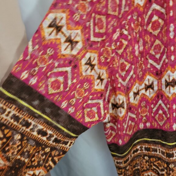 New Directions Top Woven Tapestry Abstract Peasant BOHO colorful fringe tie XL - Picture 4 of 12
